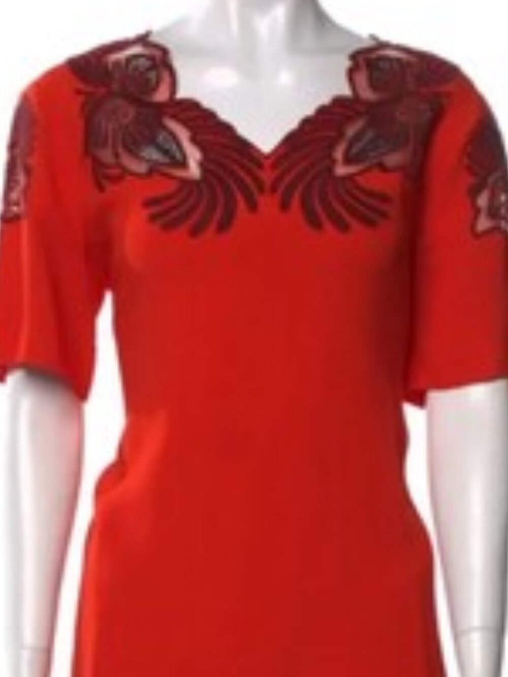 STELLA MCCARTNEY Italy Red Perforated Lace Embroidered Tunic Top Size Euro 44 L